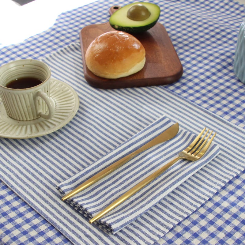 INFEI Plain Striped Cotton Linen Blended Dinner Cloth Napkins - Set of 12 (40 x 30 cm) - for Events & Home Use (Blue) - Image 2